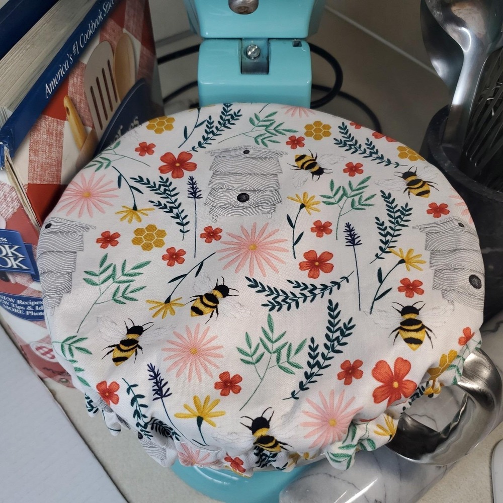 Floral Bee Hive / Marbled Reversible KitchenAid Mixer Mixing Bowl Cover Decor